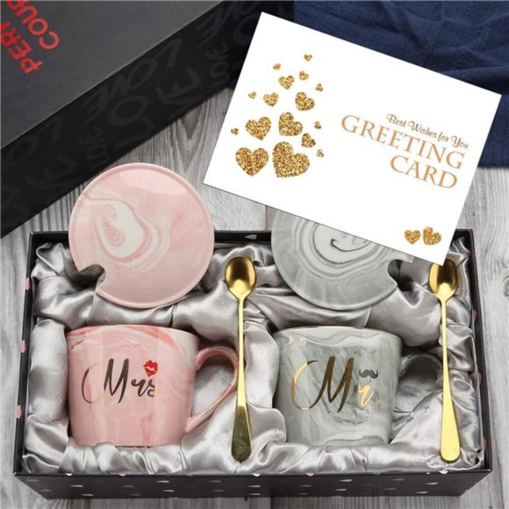 EXREIZST Mr And Mrs Couple Coffee Mugs Set- Wedding Gifts for Bride and Groom